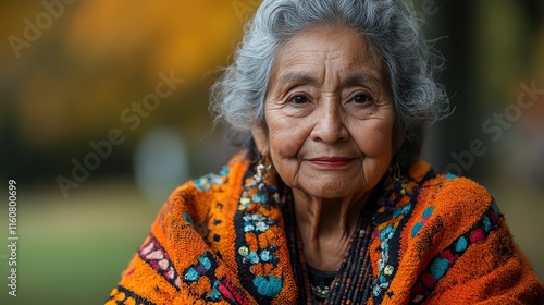 Elderly Mexican woman sitting in a park, reflecting on life and experiencing a range of emotions