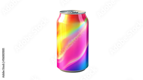 Vibrant Rainbow Soda Can with Colorful Swirls and Reflections Suitable for Creative Advertising and Modern Beverage Designs