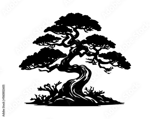 bonsai vector illustration design with black and white colors isolated on a white background.