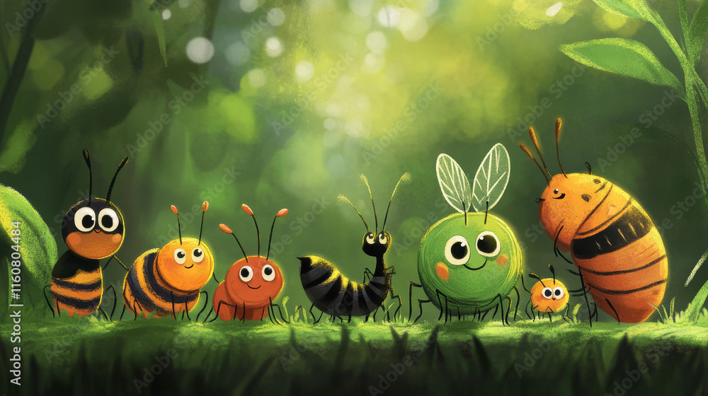 Cute bugs and insects cartoon characters. Happy smiling ant, caterpillar and snail, spider, beetle and bee, fly, earthworm and dragonfly, grasshopper, mosquito and butterfly, bumblebee, ladybug vector Cute bugs and insects cartoon characters. Happy smiling ant, caterpillar and snail, spider, beetle and bee, fly, earthworm and dragonfly, grasshopper, mosquito and butterfly, bumblebee, ladybug vector