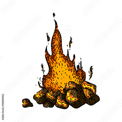 smores campfire hand drawn. flames embers, warmth gathering, outdoors camping smores campfire vector sketch. isolated color illustration