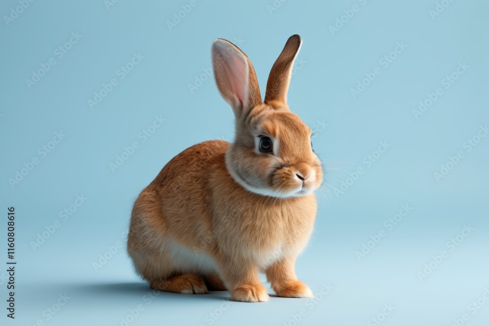 there is a small rabbit that is sitting on a blue surface there is a small rabbit that is sitting on a blue surface