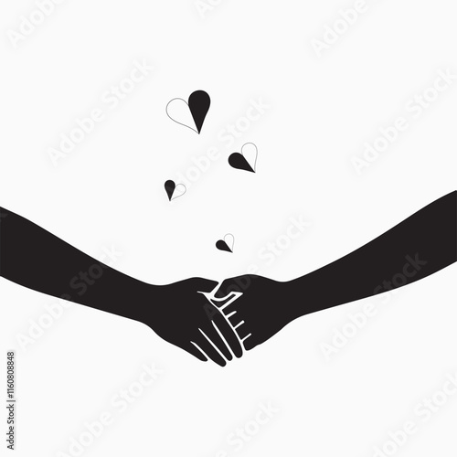 Silhouette of hands holding scattered heart symbols