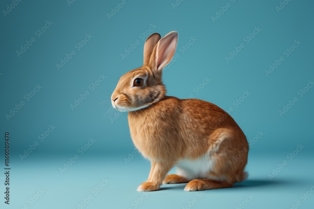 Fototapeta premium there is a brown rabbit sitting on a blue surface