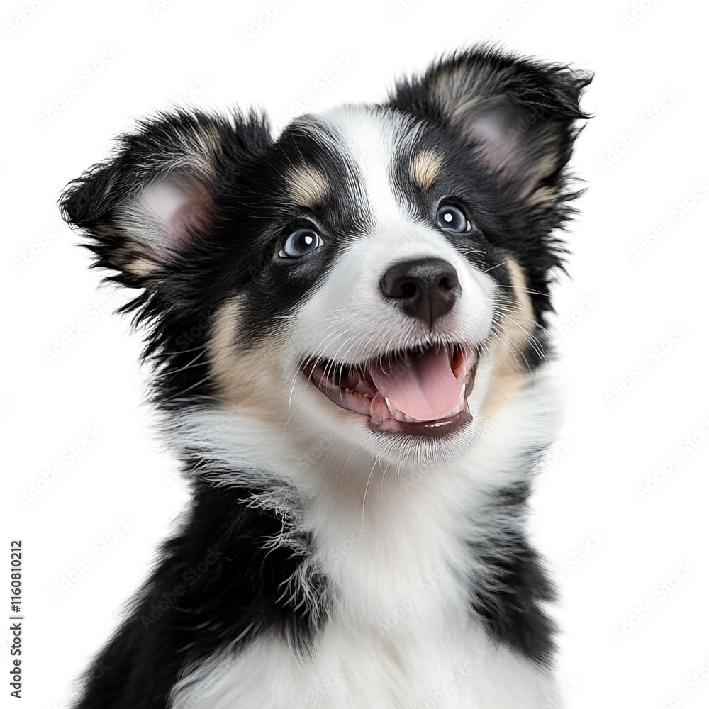 Fototapeta premium a happy collie puppy looking up white background