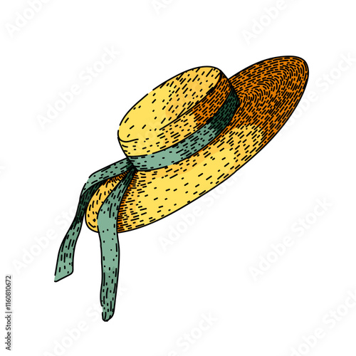 fashion sunhat hand drawn. shade beach, uv brim, headwear accessory fashion sunhat vector sketch. isolated color illustration