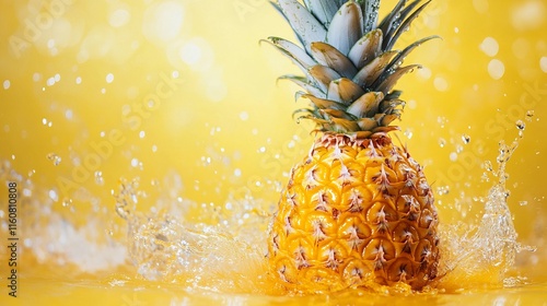 Vibrant Pineapple Plunging into a Splash of Refreshing Water photo