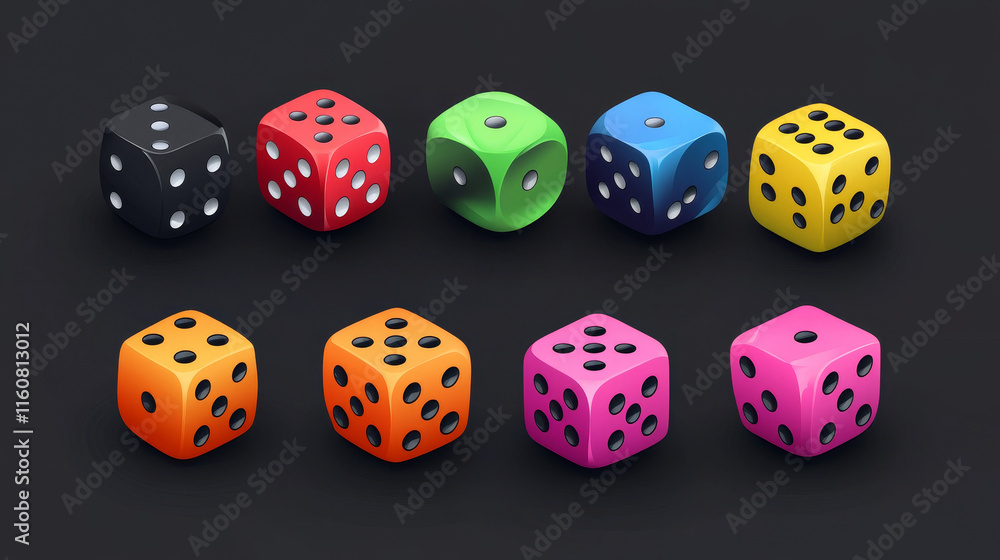 White dices with black dots set. Pipped dices with rounded corners. Die for casino craps, table or board games, luck and random choice symbol from different sides view, isolated 3d realistic vector White dices with black dots set. Pipped dices with rounded corners. Die for casino craps, table or board games, luck and random choice symbol from different sides view, isolated 3d realistic vector