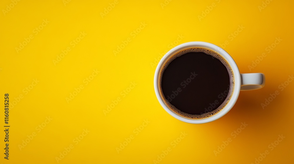 A Delicate Cup of Black Coffee on a Vibrant Yellow Background. Simple, Elegant, and Minimalist Design for a Moment of Calm. A Delicate Cup of Black Coffee on a Vibrant Yellow Background. Simple, Elegant, and Minimalist Design for a Moment of Calm.