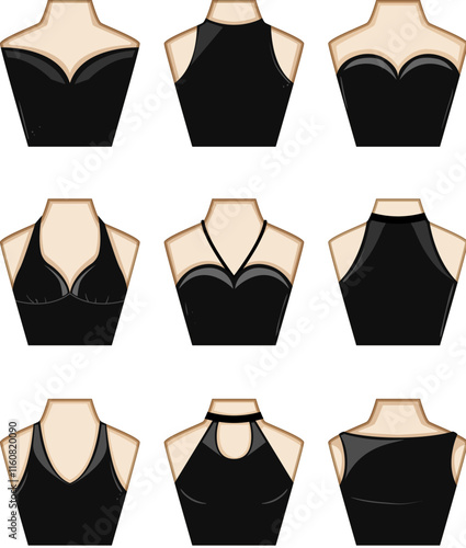 neckline dress set cartoon. style trend, elegant chic, casual evening neckline dress sign. isolated symbol vector illustration