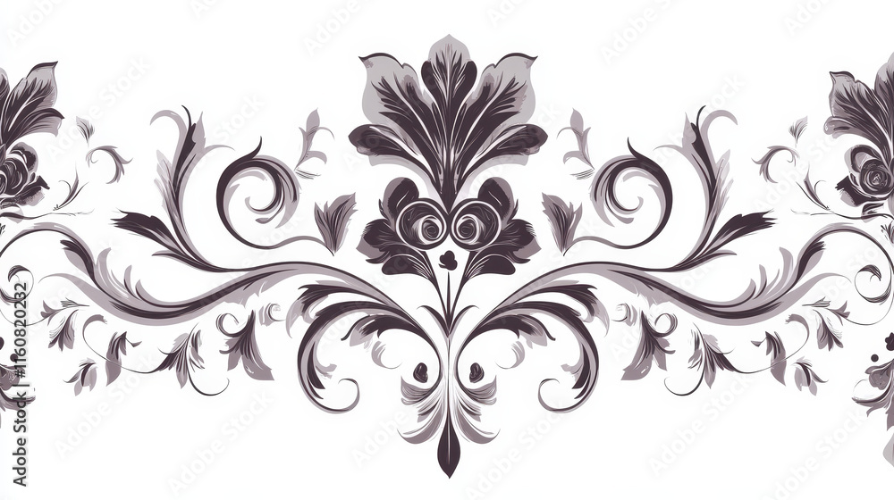 Floral motifs and design elements in swirl damask style isolated on white Floral motifs and design elements in swirl damask style isolated on white
