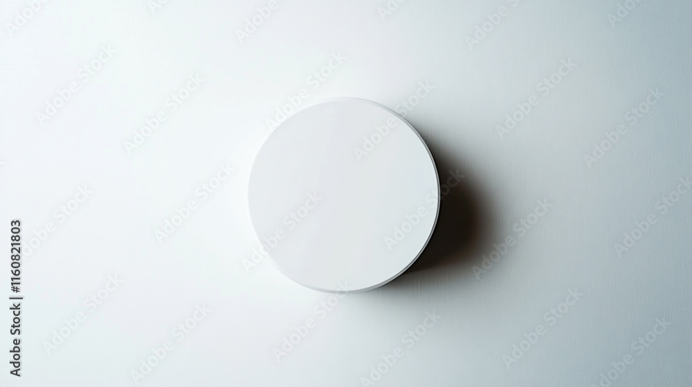 Minimalist circular object mounted on a white wall in a contemporary space Minimalist circular object mounted on a white wall in a contemporary space