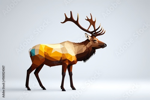 araffe with a large antler standing in a low - poly style photo