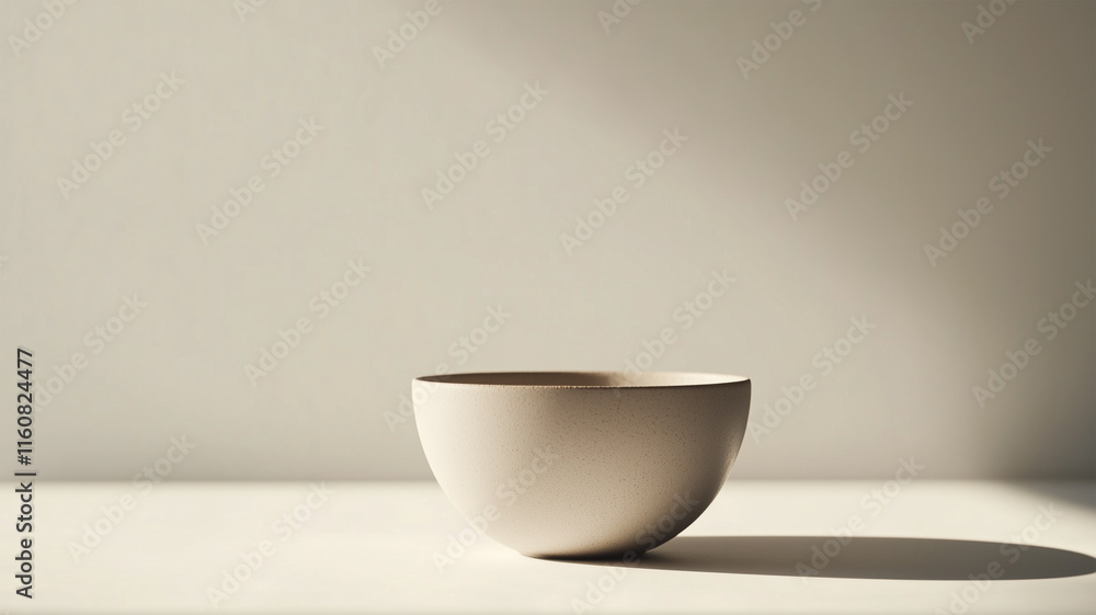 白背景でソフトライトに照らされた陶器の湯飲み茶碗のミニマル構図 白背景でソフトライトに照らされた陶器の湯飲み茶碗のミニマル構図