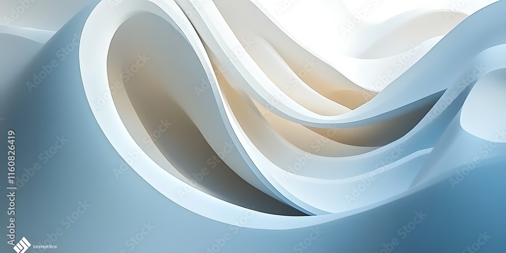 Fototapeta premium Abstract blue and white wavy shapes background.