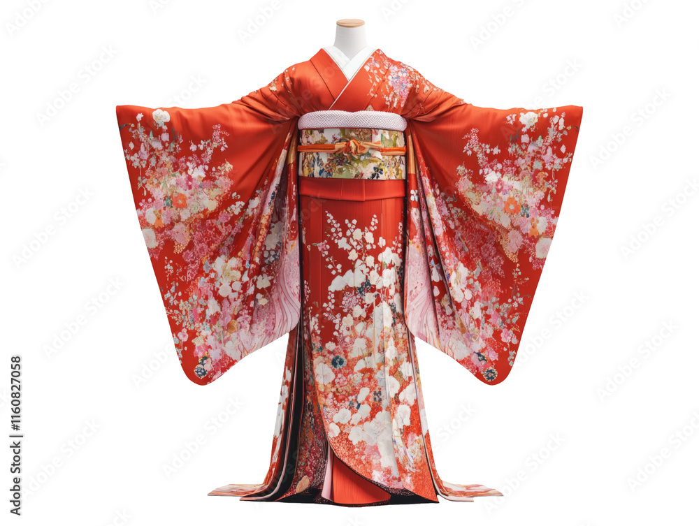 Naklejka premium Elegant Traditional Japanese Kimono for Wedding Attire Display
