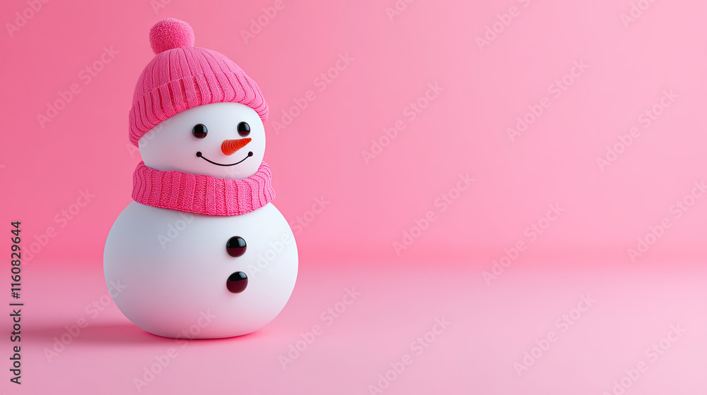 Building a snowman in a pink background winter fun digital art playful environment close-up view whimsical concept Building a snowman in a pink background winter fun digital art playful environment close-up view whimsical concept