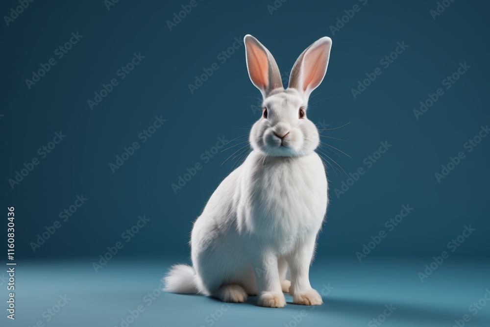 Fototapeta premium there is a white rabbit sitting on a blue surface