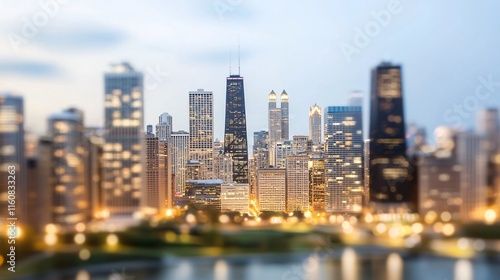 emotional value concept. City skyline at dusk with blurred background view
