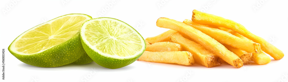Crispy Potato Fries and Juicy Lime Slices, A Perfect Pair, Refreshingly Delicious, Zesty Flavor Combination