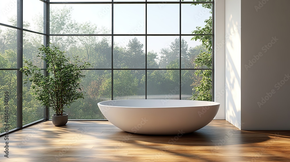 Modern bathroom interior with empty space and wood floors Modern bathroom interior with empty space and wood floors