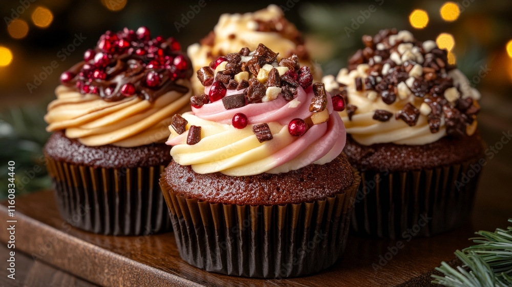 Elegant festive cupcakes with berries and cream topping Elegant festive cupcakes with berries and cream topping