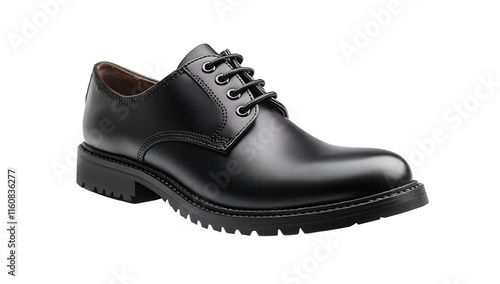 Black leather oxford shoes png isolated on transparent background photo