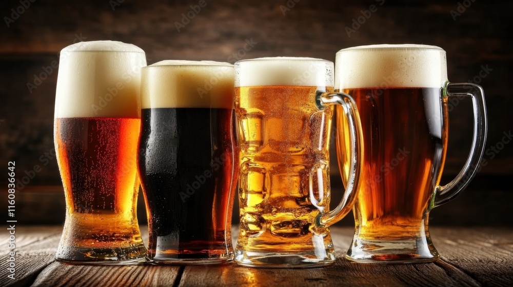 glassed of beer on wooden background glassed of beer on wooden background