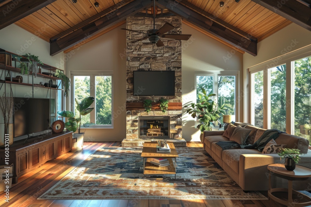 Spacious Furnished Living Room in New House with Fireplace Spacious Furnished Living Room in New House with Fireplace