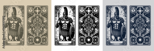 fierce warrior spartan playing card tattoo design