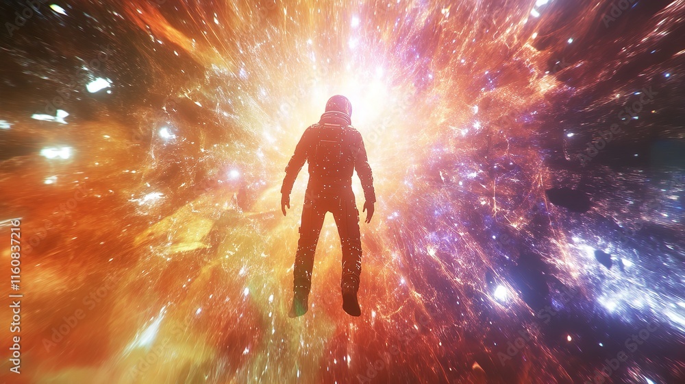 Naklejka premium Quantum Vitality: Shimmering particles, ethereal effects, and scientific principles enhance physical and mental performance.