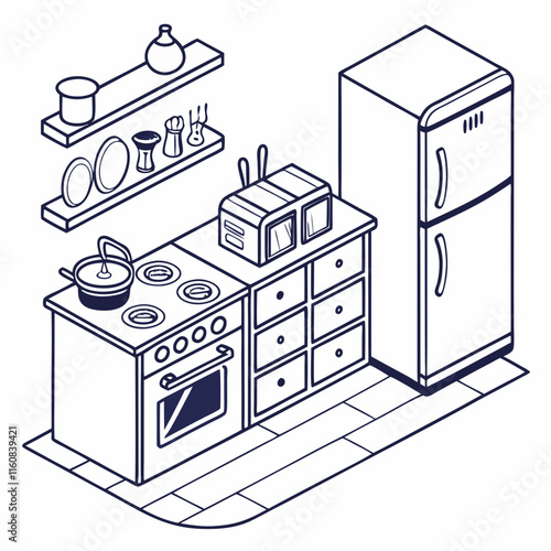 Icône de ligne de cuisine aisienne avec ombre et trait modifiable