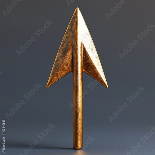 Shiny gold arrow symbolizing growth and success on a vibrant blue background photo