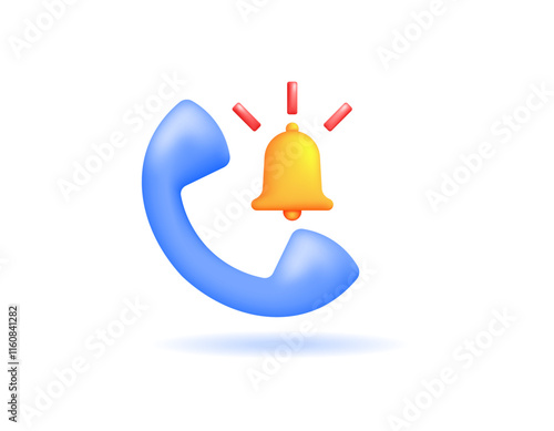 illustration of a telephone with a bell. call notification concept. notification if there is an incoming phone call. information. symbol or icon. minimalist 3d style design. element