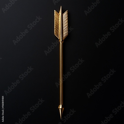 Shiny gold arrow symbolizing growth and success on a vibrant blue background photo