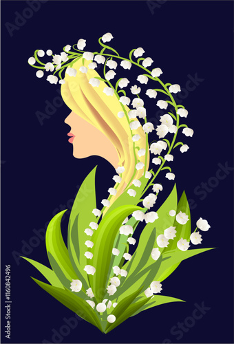 composition with spring girl and lilies of the valley