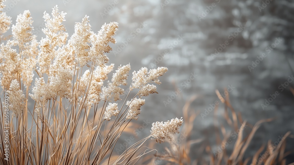 Naklejka premium Soft Golden Grass in Sunlight Against a Blurry Background