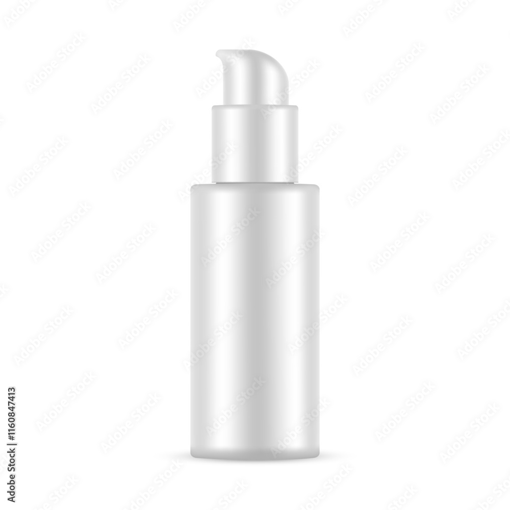 Blank Plastic Cosmetic Bottle Mockup with Pump, Isolated On White Background, Front View. Vector Illustration Blank Plastic Cosmetic Bottle Mockup with Pump, Isolated On White Background, Front View. Vector Illustration