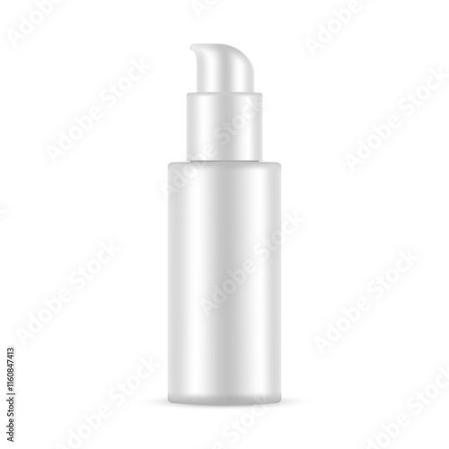 Blank Plastic Cosmetic Bottle Mockup with Pump, Isolated On White Background, Front View. Vector Illustration