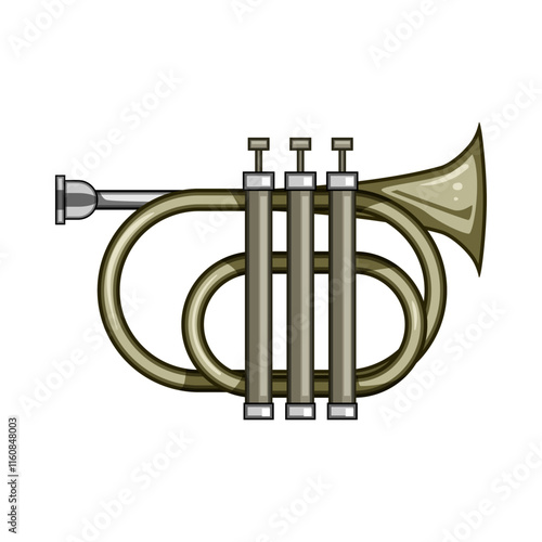 classical trumpet cartoon. horn valves, bell mouthpiece, orchestra band classical trumpet sign. isolated symbol vector illustration