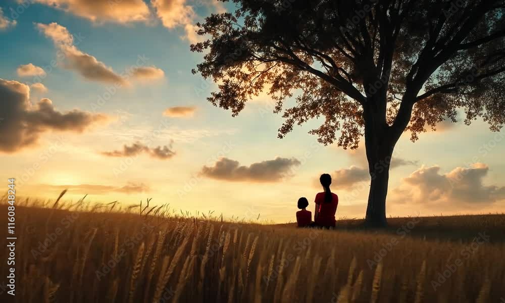 Sunset Serenity: A Mother and Child's Golden Hour Embrace