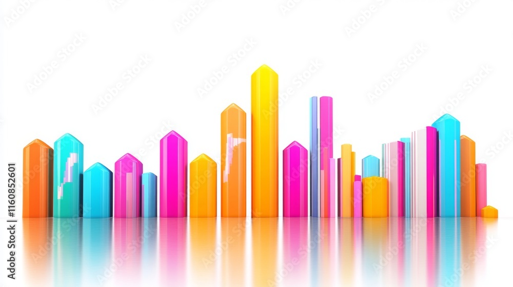 Colorful 3D Graph with Bright Bars Reflecting on White Surface Colorful 3D Graph with Bright Bars Reflecting on White Surface