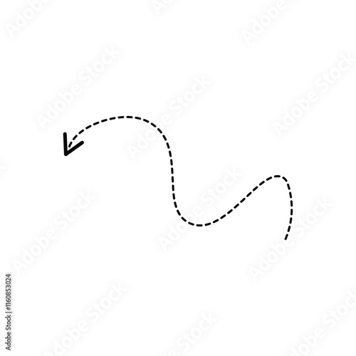 "Swirly Black Dotted Arrow on White Background | Vector Illustration"