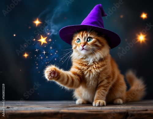 Ginger Kitten Witch: Magical Starry Night Fantasy photo