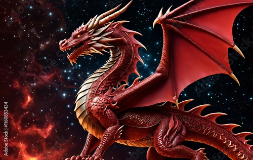 Majestic Red Dragon: Cosmic Fantasy Art photo