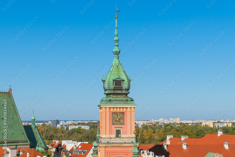 Obraz premium Clock tower. The Royal Castle in Warsaw, Poland. A state museum and a national historical monument. Royal residence.