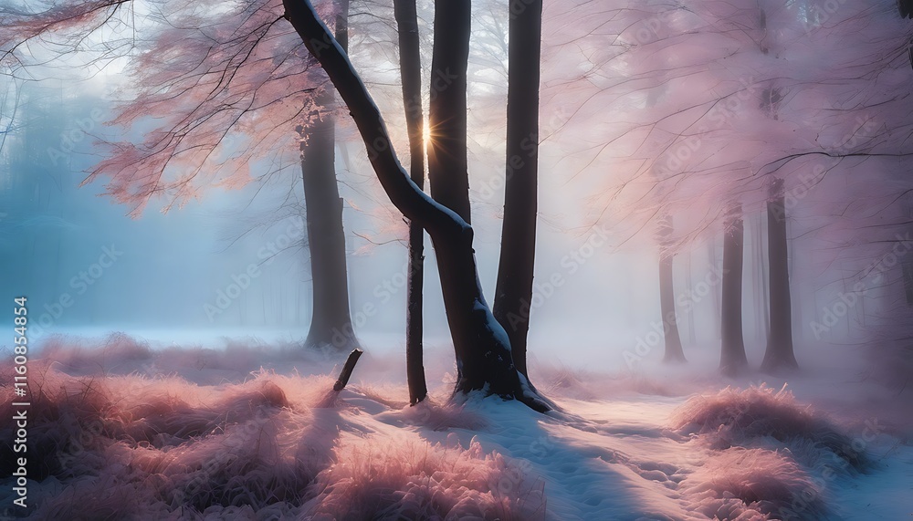 Naklejka premium Whispers of Winter: Enchanted Frosted Forest