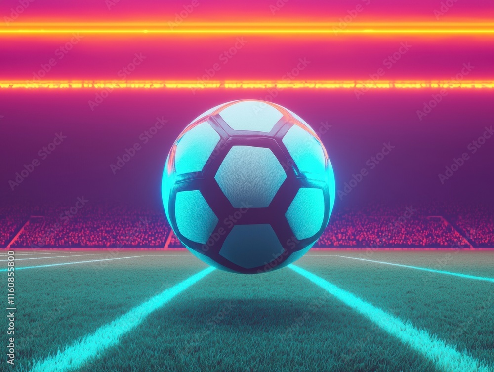 Fototapeta premium Vibrant Abstract Soccer Ball Under Neon Lights on Stadium Field