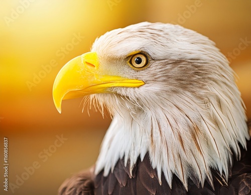 Bald eagle close up in sunset. Majestic bird of prey watching out photo