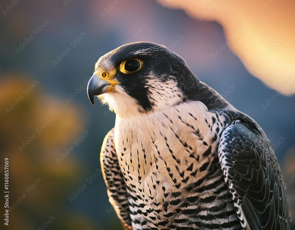 Peregrine falcon portrait. Bird of prey looking for loot in mountain region Peregrine falcon portrait. Bird of prey looking for loot in mountain region